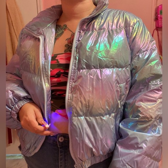 SHEIN Jackets & Blazers - Blue holographic puffer coat jacket